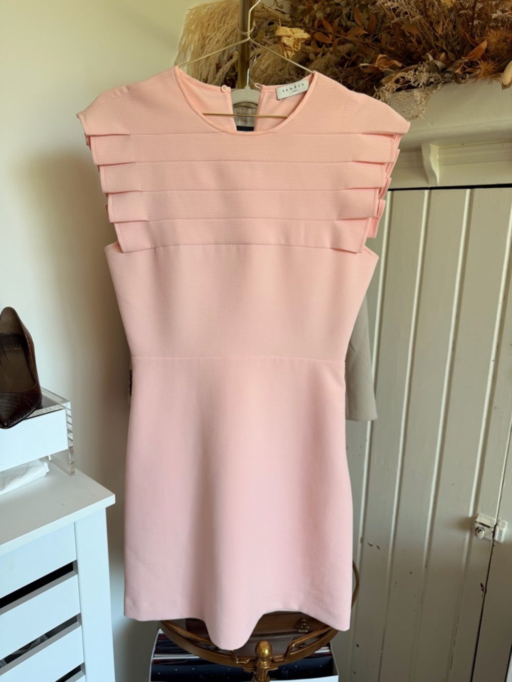 Sandro Pink Tiered-Shoulder Mini Dress